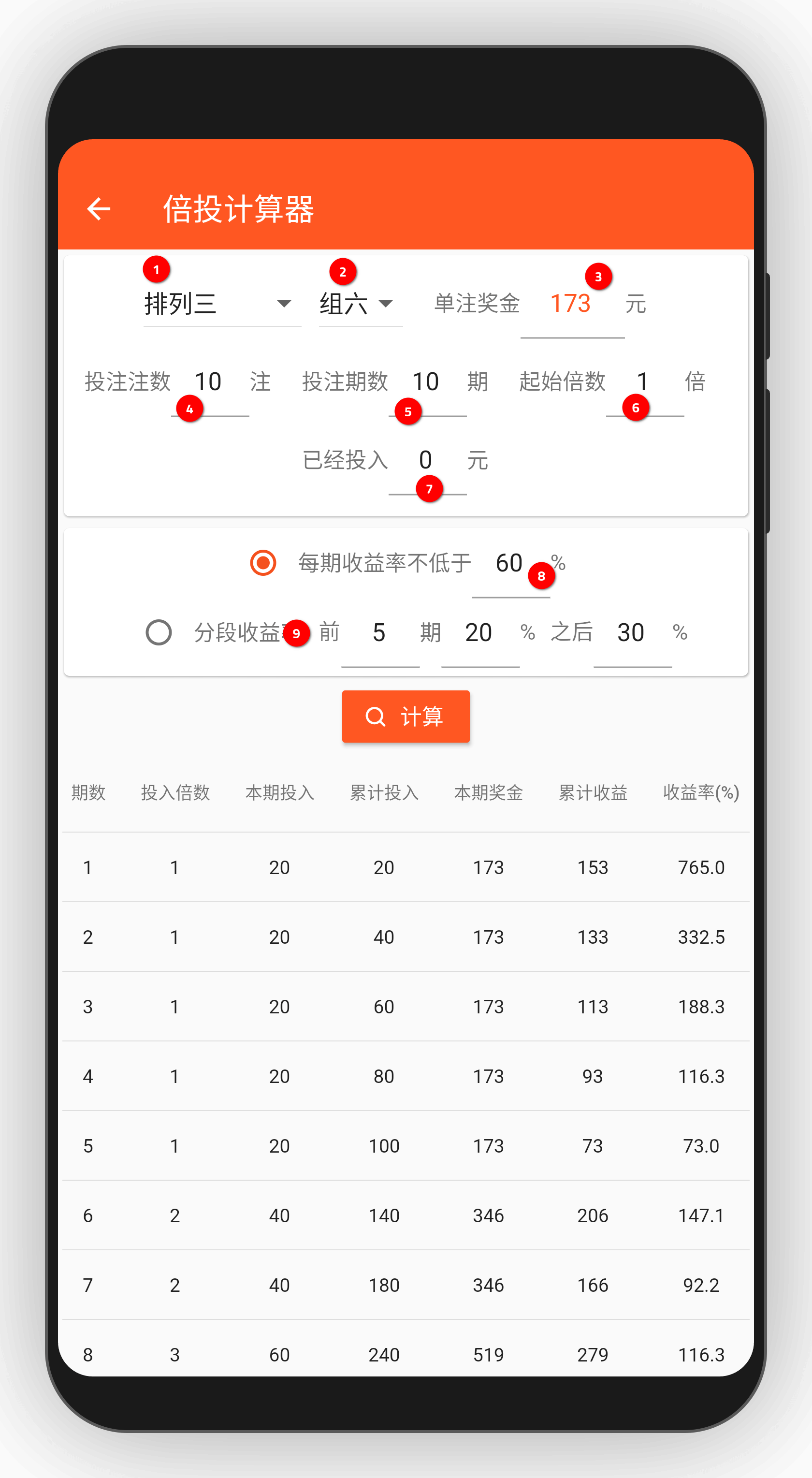 彩票倍投计算器